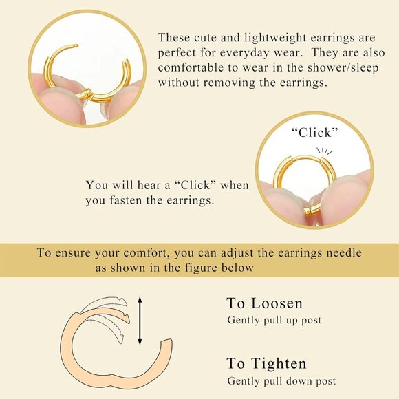 6 Pairs Gold Huggie Hoop Earrings Set - 14K Plated, Hypoallergenic & Lightweight - Picture 4 of 7